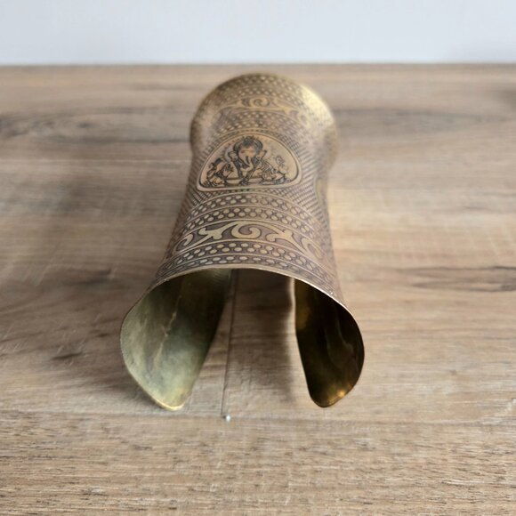 Brass tribal super wide cuff/bangle/bracelet with Ganesha image. - Picture 8 of 10